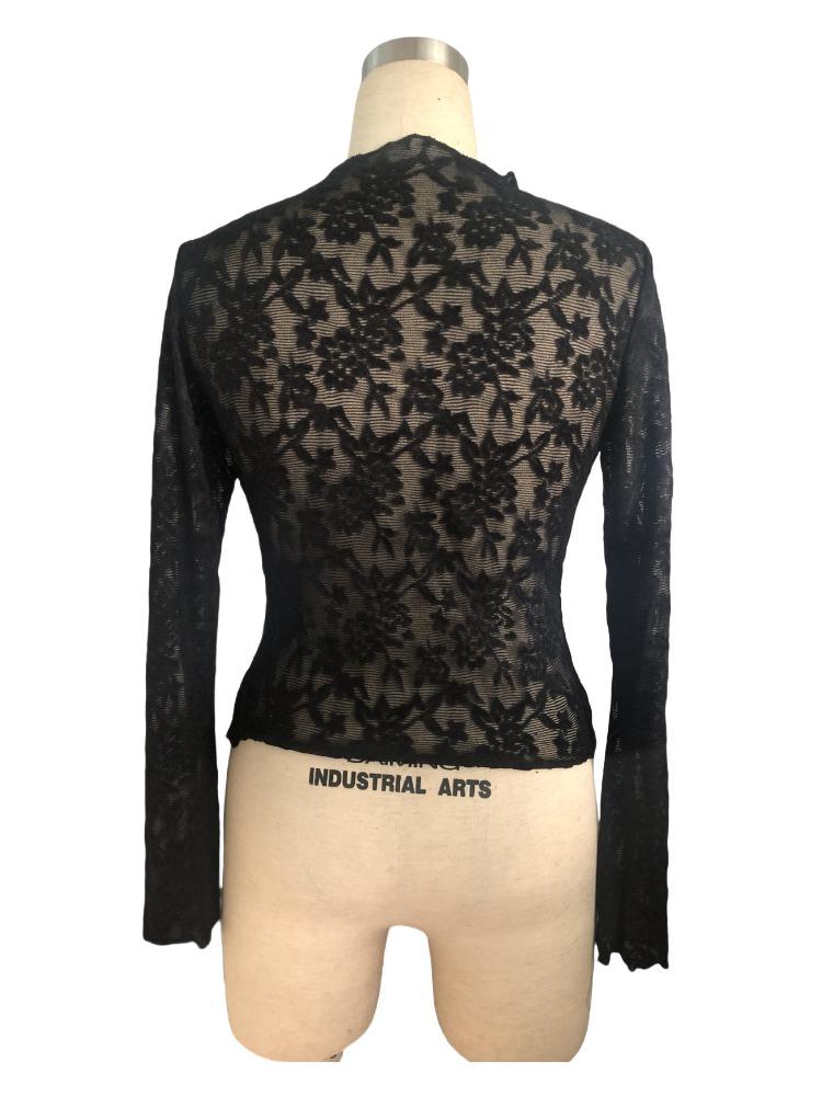 Women's Small Standing Lapel Transparent Lace Tight Sleeve Long Sleeve T-Shirt Tops Women Versatile Closet Essential Fashion Items Shirt