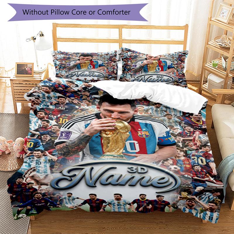Messi Lionel Messi World Cup Champion Personalized Name Bedding Set,Premium Bed Linen for Bedroom Home Decoration,Perfect Collectible Gift for Messi F