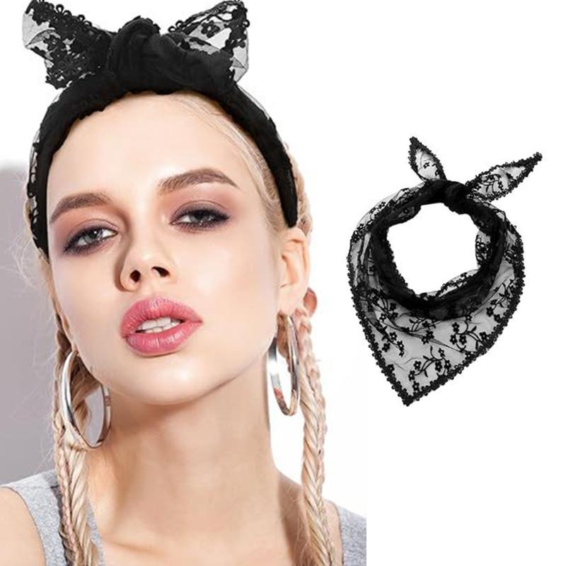 Elegant Lace Triangular Scarf for Women and Girl Breathable Tulle Bandana Comfortable Headwear for Daily and Special Wear