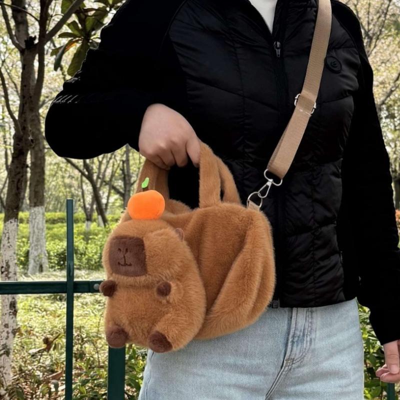 Cute Capybara Plush Backpack Lovelys Fluffy Soft Capibara Crossbody Bag Mobile Phone Bag Shoulder Bag Women's Bags Birthday Gift