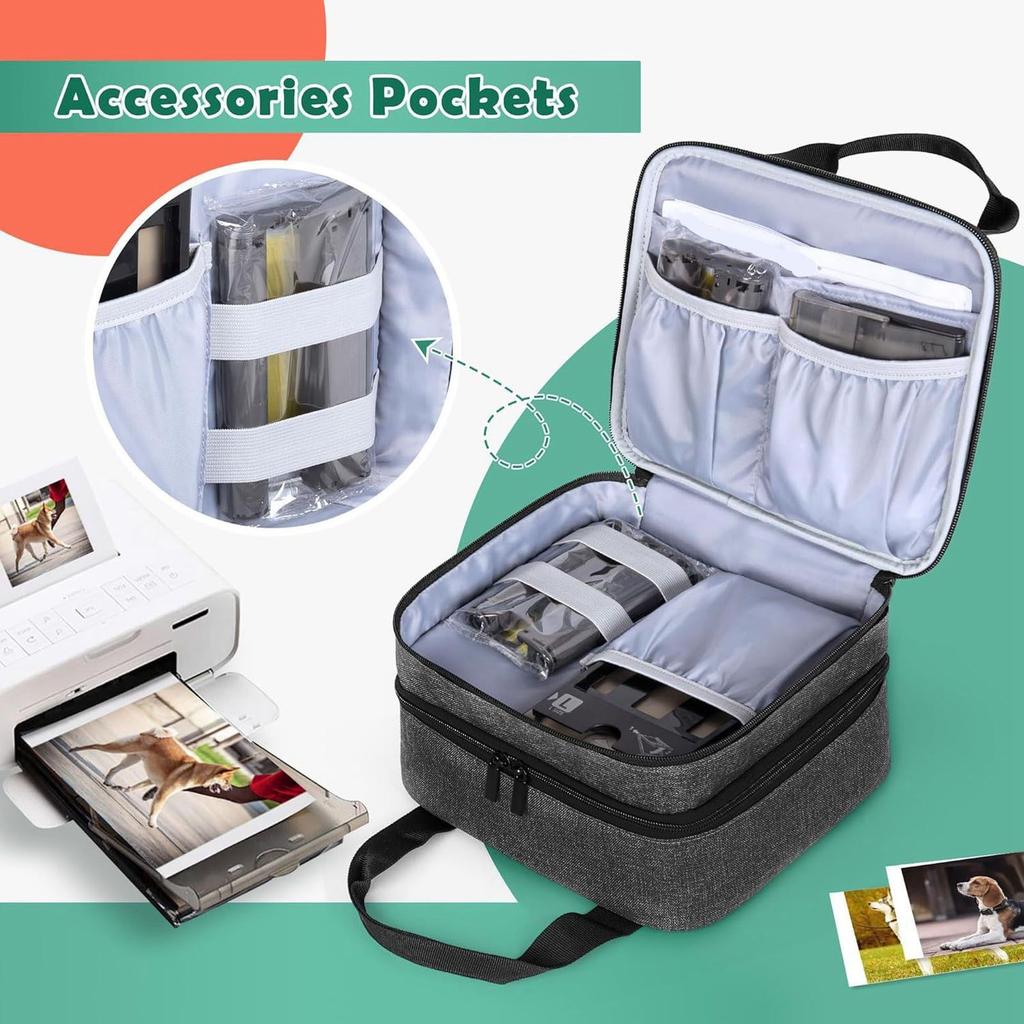 Bolsa para Impresora de Fotos Apta para SELPHY CP1500 CP1300 CP1200 Poliéster Estuche para Impresora de Fotos con Bolsillos Divisor Desmontable