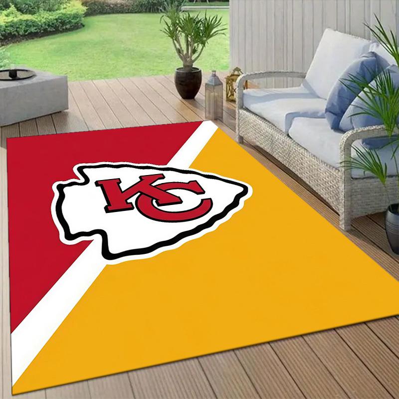 Kansas City Chiefs Flannel Pattern Square Carpet,Area Rug,Carpet Rug for Living Room Bedroom Sofa Playroom Decor,Non-slip Floor Mat