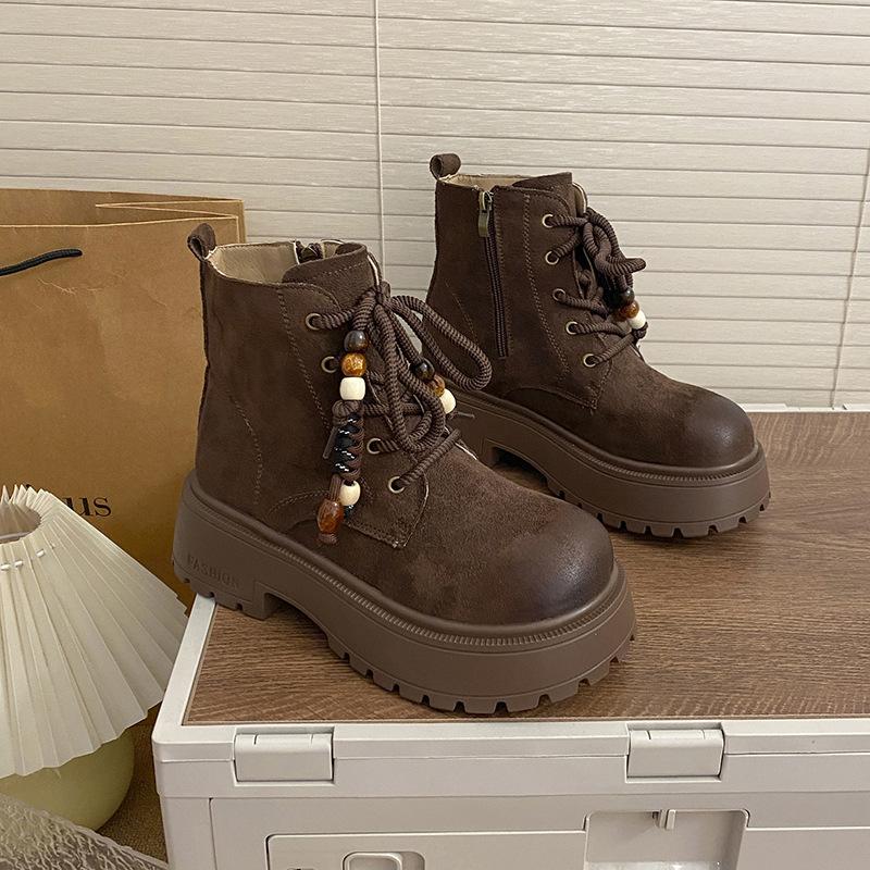

Женские ботинки Мартина на шнуровке спереди, новинка осени и зимы 2025 года, детские универсальные ботинки на высокой платформе в ретро британском стиле 40 темно-коричневого