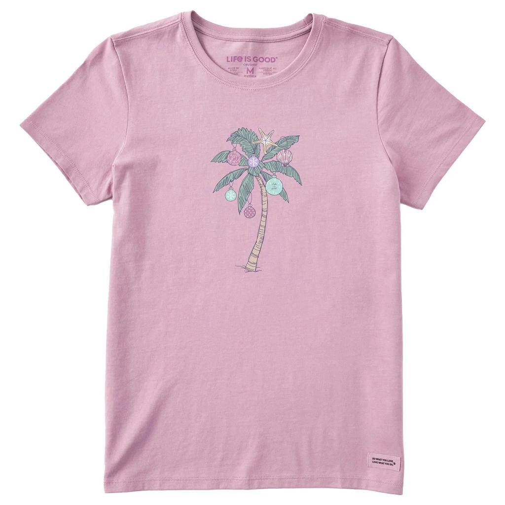 Life is Good. Women's Xmas Ornament Palm Tree Short Sleeve Crusher Tee