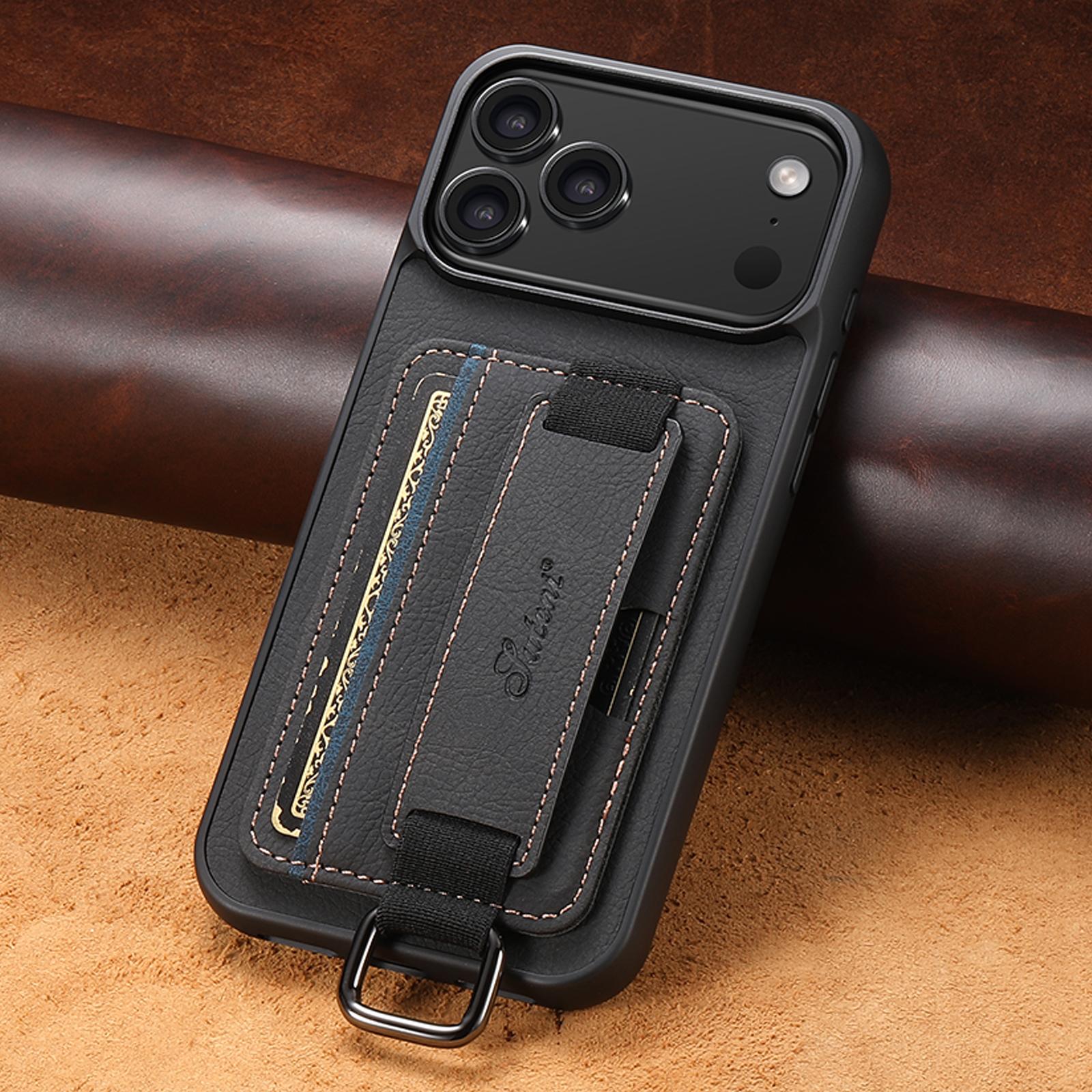 

For IPhone 17 Pro Max 16 Plus 15 14 13 12 Faux Leather Phone Case Wrist Strap Ring Buckle Card Holder Bag Stand iPhone17 чёрный