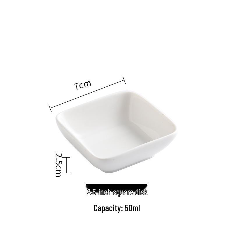 Pure White Square Ceramic Dipping Dish - Small Sauce Dish for BBQ, Hot Pot, Sauces, Flavoring & Seasoning 50ml