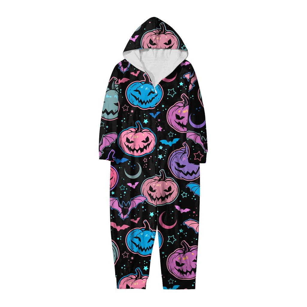 Halloween Printed Family Matching Hooded Long Sleeved Zippered Hooded  Jumpsuit Set