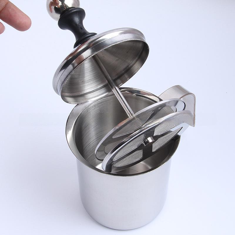 Japanese 800ml Stainless Steel Manual Milk Frother with Double Filter for Cappuccino
