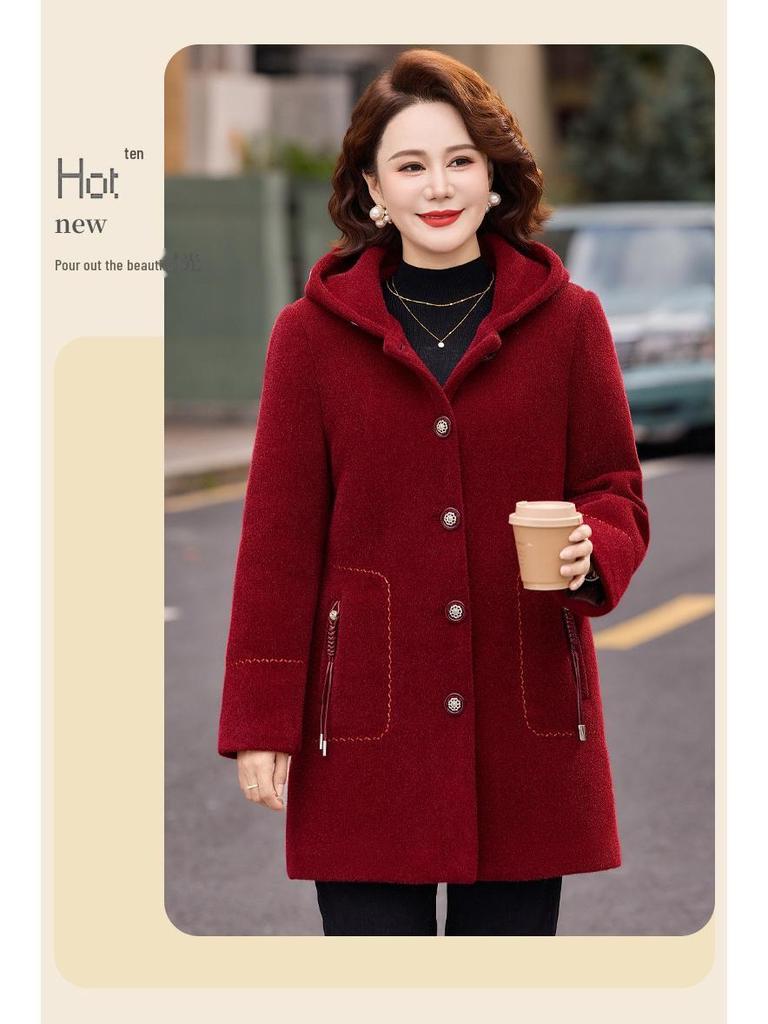Mink Velvet Coat: New Winter Style for Middle-Aged Women, Plus-Size Woolen Jacket for Autumn and Winter