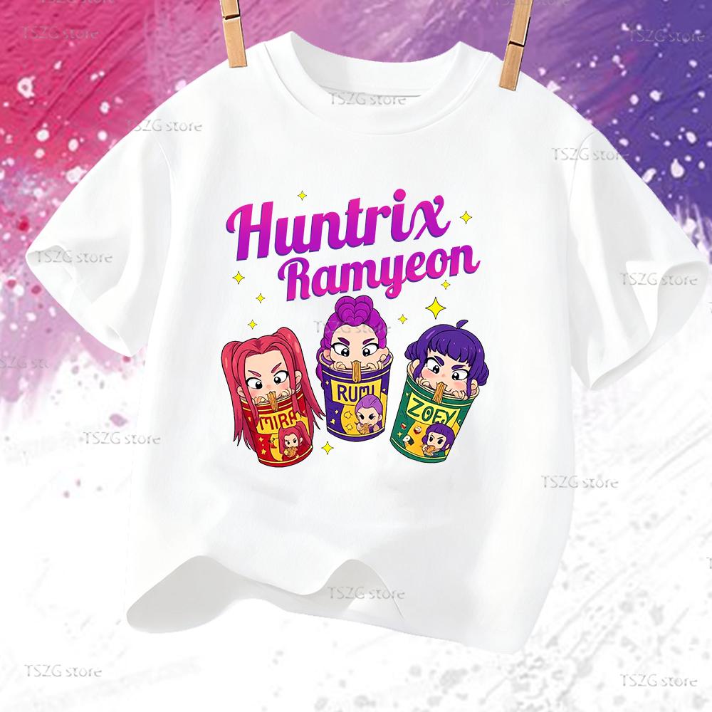 Huntrix Kpop Demon Hunters T-Shirt for Boys Girls T-shirt Fans Gift Summer Short Sleeve Children Tees Top Fashion Kids T-shirt