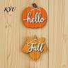 Wooden Pumpkin Decor Hello Fall Door Hanger, Maple Leaf Hanging Sign, Autumn Entryway Wall Accent Harvest Front for Thanksgiving Farmhouse Home