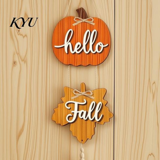 Wooden Pumpkin Decor Hello Fall Door Hanger, Maple Leaf Hanging Sign, Autumn Entryway Wall Accent Harvest Front for Thanksgiving Farmhouse Home