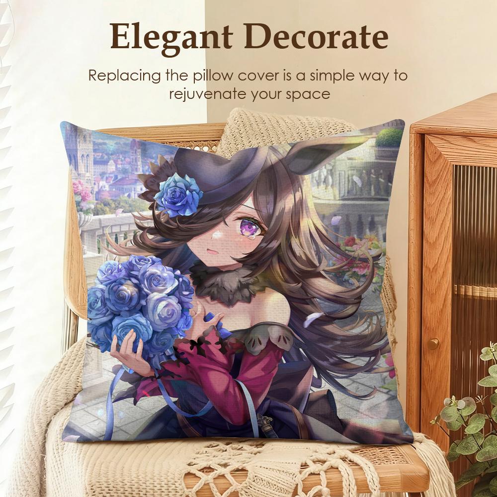 U-Uma Musume Pretty Derby Cushion Cover Natural Linen Organic Fabric Double-Sided Printing Sofa Home Decor Gift Pillow Case
