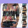 Loose Vneck Women Shirt Tops Long Sleeve Print Jumper Pullover Blouse Casual