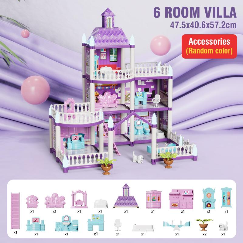 Diy Large Villa Doll House Set Play House Assemble Simulation Furniture Bedroom Kitchen Kids Educational Toys Girl Boys Gifts