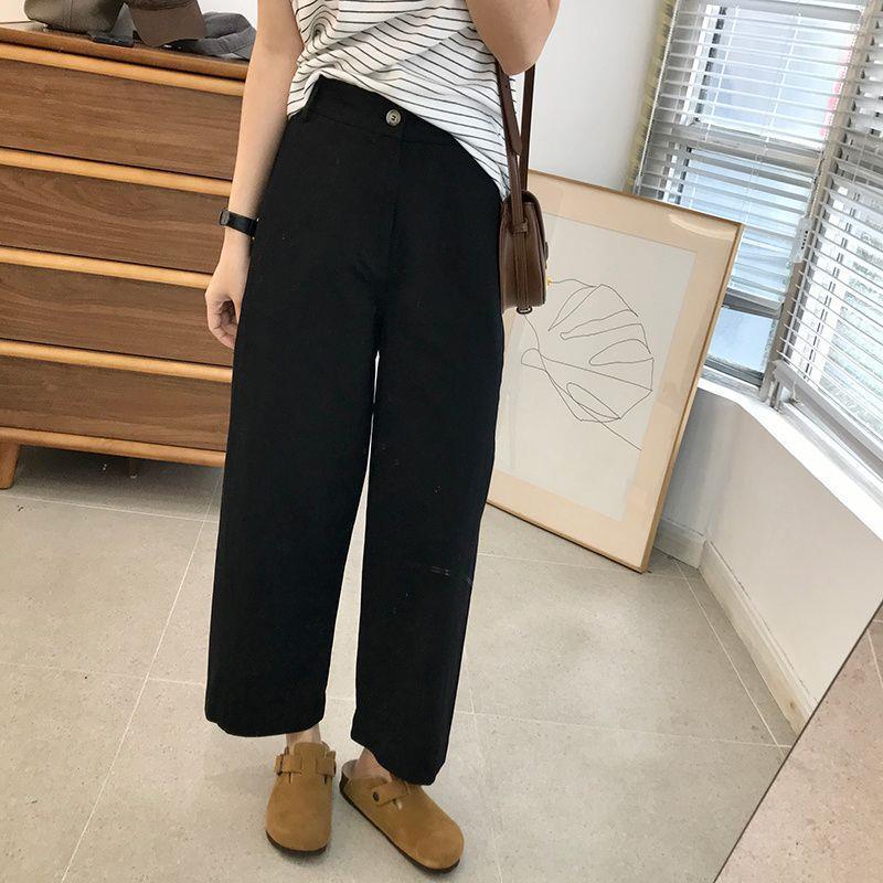 Women's Japanese-Style High-Waisted Cropped Wide-Leg Pants: Slimming Cotton Casuals for Spring