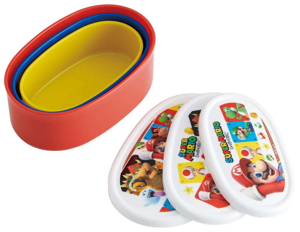 Skater Lunch Sealable Storage Made in Japan Medium Small Set of Super Mario SRS3SAG Boxes, Containers, (Large 400ml, 280ml, 180ml), 3, Ag+