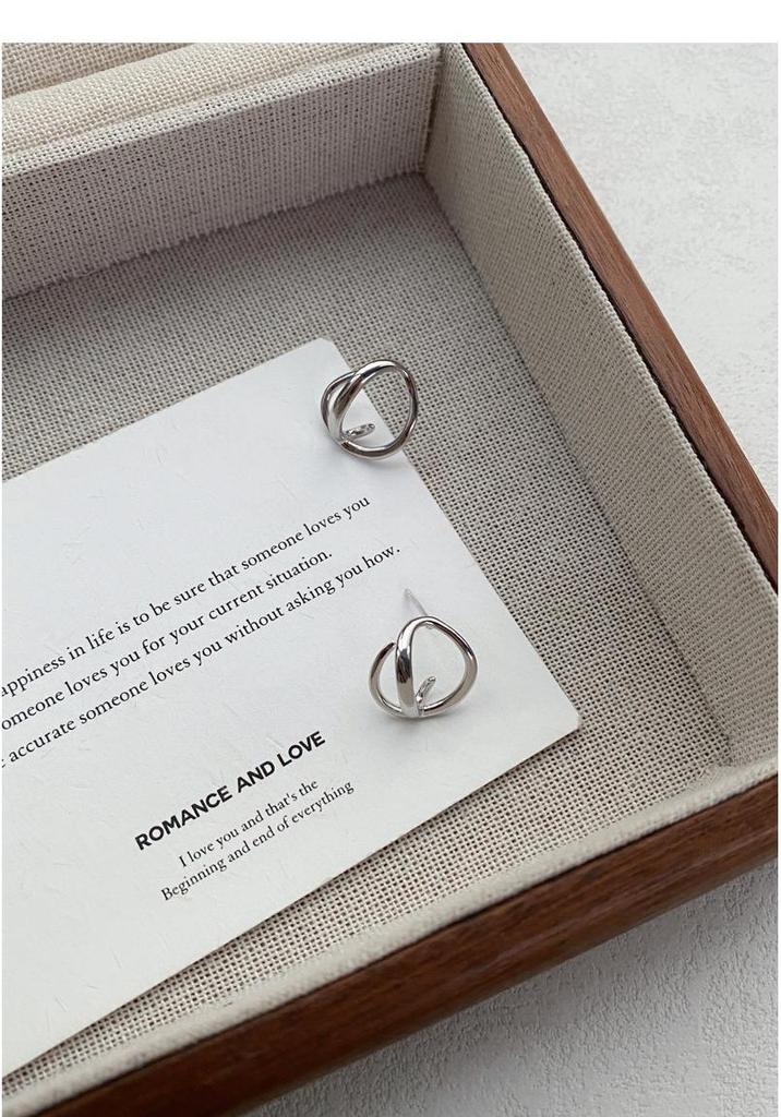 S999 Sterling Silver Korean Geometric Stud Earrings for Women - High-End, Stylish Irregular Hoop Accessory