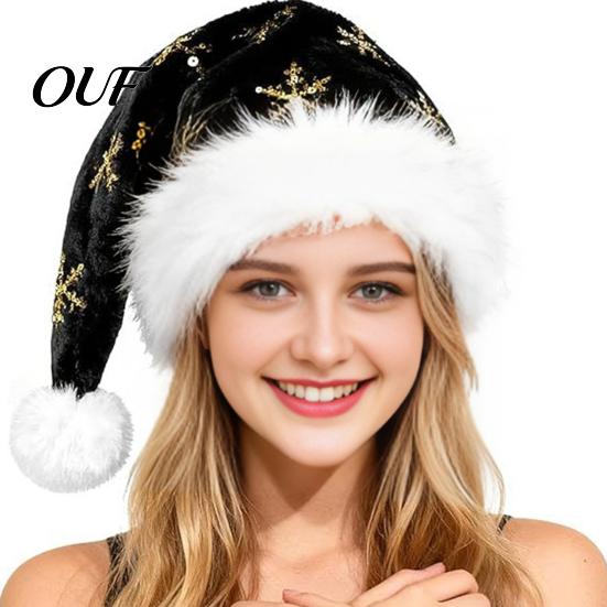 Reusable Christmas Costume Wear Santa Hat with Red Sequin, Plush Velvet Party for Accessories Adults, Festive Holiday Accessory Xmas New Year