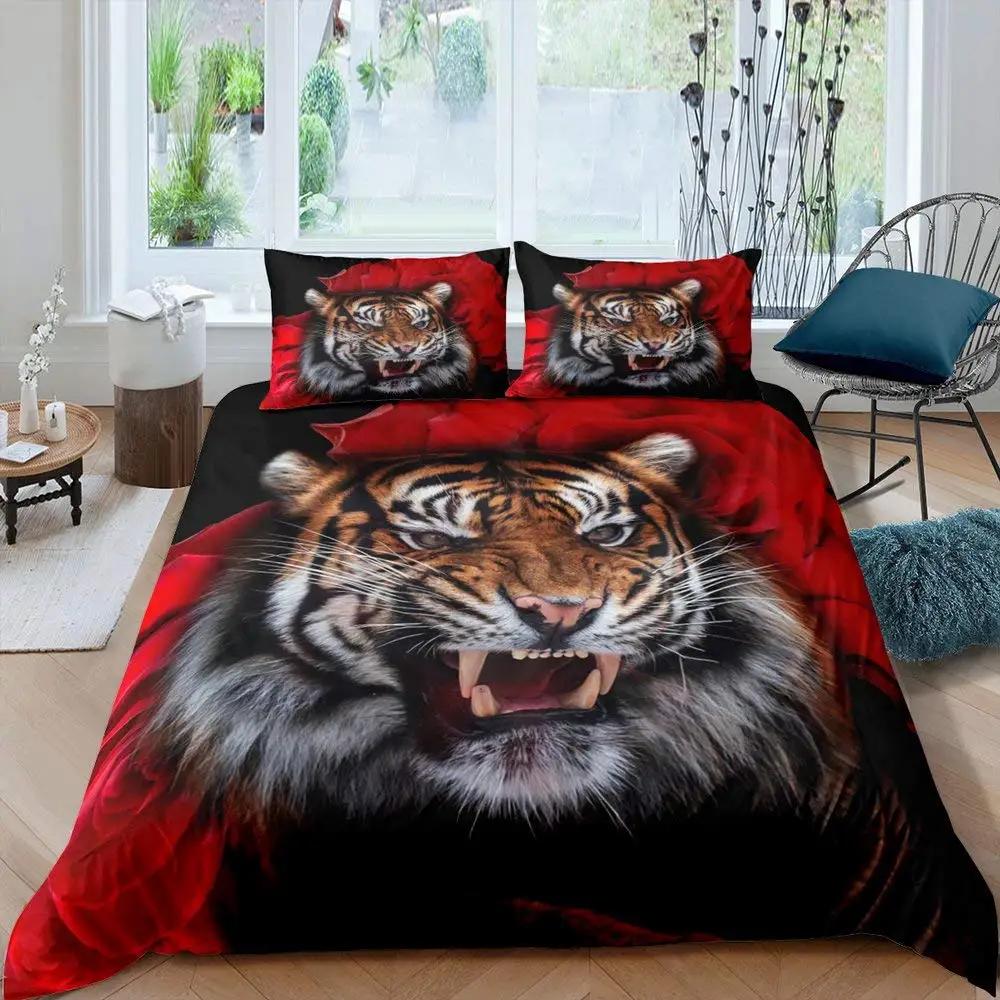Comforter Tiger 3D Print Queen Size Wild Animals Bedding Set For Kids Teens Room Decor Animal Fur Sets