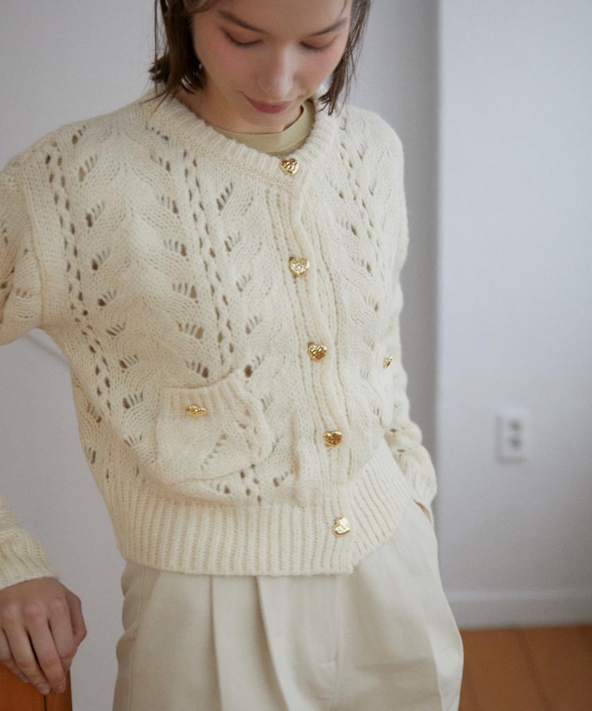 Wioe Heart Button Crochet Cardigan_Ivory