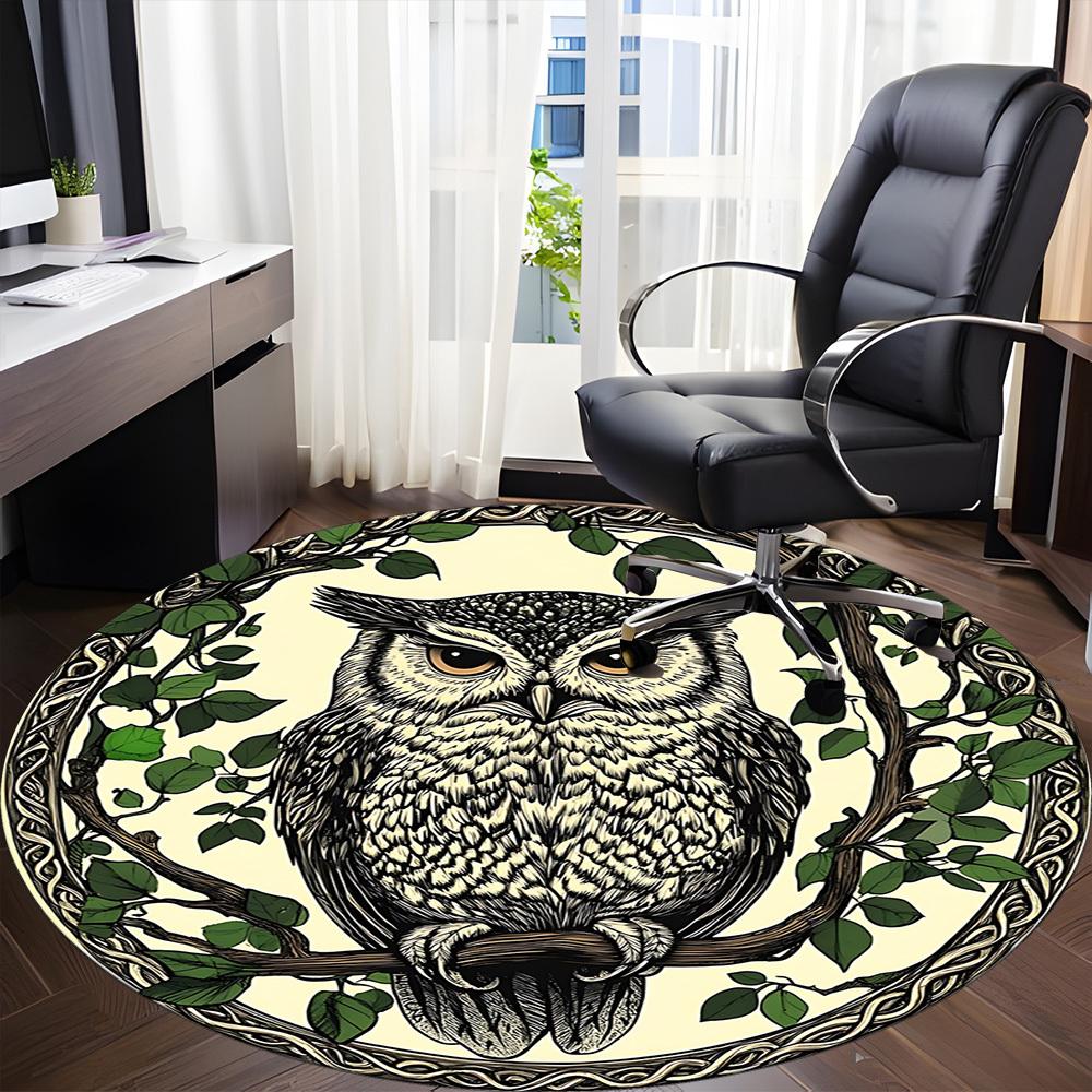 1pc Owl Illustration Chair Carpet for Office, Round Non-Slip Durable Large Size Office Carpet, Suitable for Office, Beautiful Decoration
