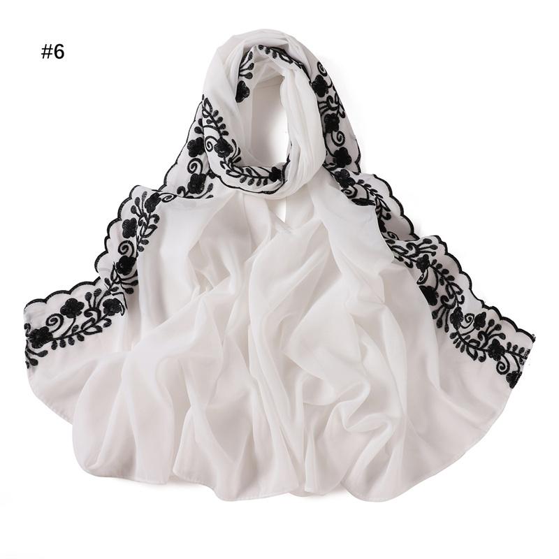 Einfarbig Bestickt Floral Bubble Chiffon Hijab Ramadan Spitze Stich Schals Damen Sonnenschutz Kopftuch Outdoor Winddicht Kopfwickel