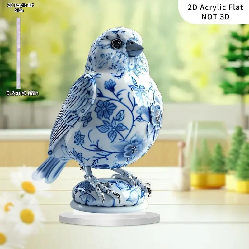 

2D плоская акриловая очаровательная сине-белая фарфоровая птица, Декорация для помещений и улицы - Батарейки/электричество не требуются, Бесплатный день 20*14cm