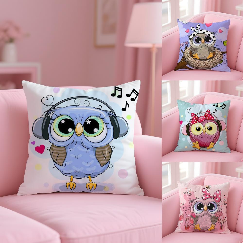 Cute Cartoon Owl Cushion Cover Soft Short Plush Double-Sided Printing Home Decor Machine Washable Pillow Case Gift