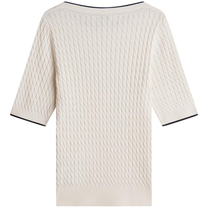 Tommy Hilfiger Cotton Elegant Commuter Cable Knit Short Sleeve Sweater Women tops WW0WW50103