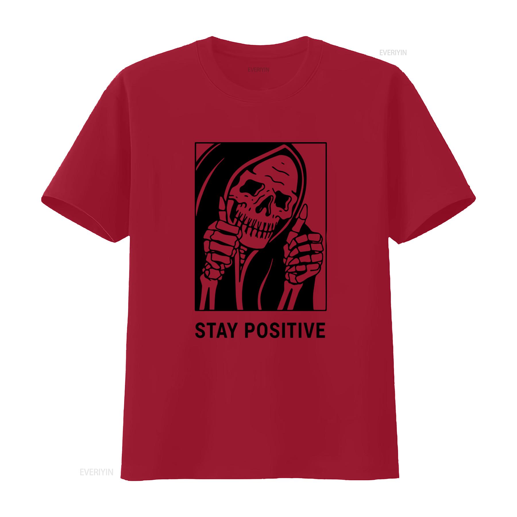 Stay Positive T Shirt with Skeleton Design Funny for and Kids Motivational vintage Washed streetwear Top For Everyday Wear S