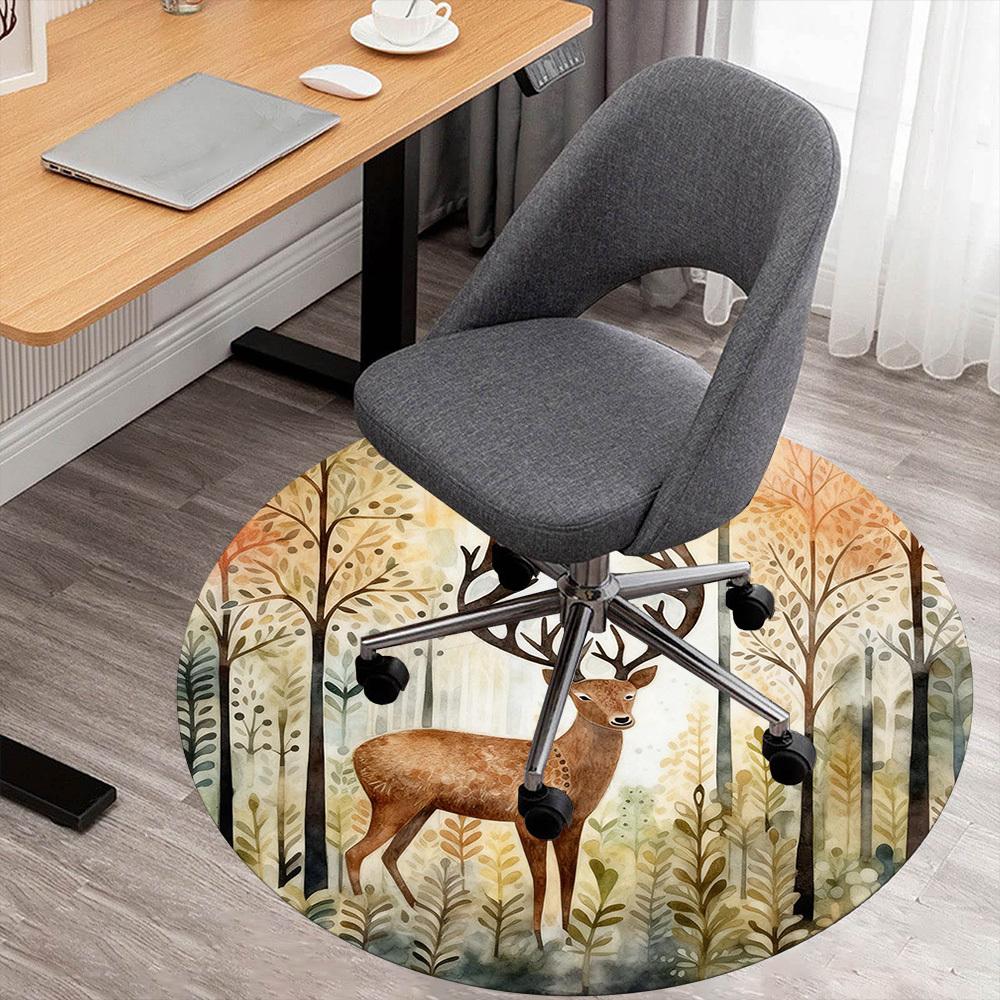 1pc Deer Forest Round Chair Mat Office Area Rug - Non-Slip, Floor Mat for Office, Bedroom, Ideal Home Decor Gift P0105015