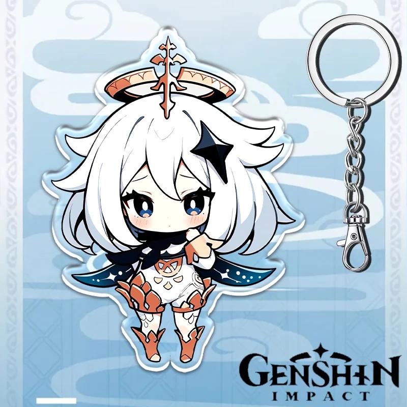 Portachiavi Acrilico Genshin Impact da 12cm Accessori Zaino Studente Hu Tao Yoimiya Zhongli Raiden Shogun Accessori Regali per Feste
