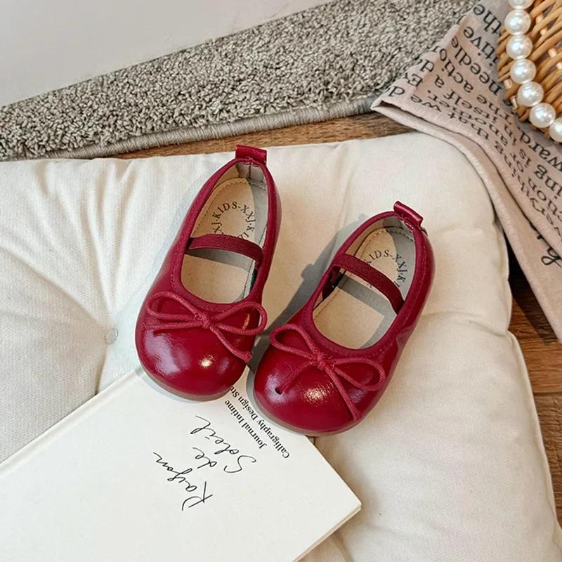 Children Little Leather Shoes for Girls Spring&Autumn New Fashion Korean Soft Bow Anti Slip Fashion Princess Single Shoes