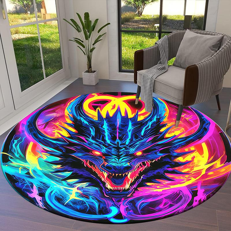 Beautiful Dragon Round Area Rug,Carpet Rug for Living Room Bedroom Sofa Playroom Decor,Non-slip Floor Mat