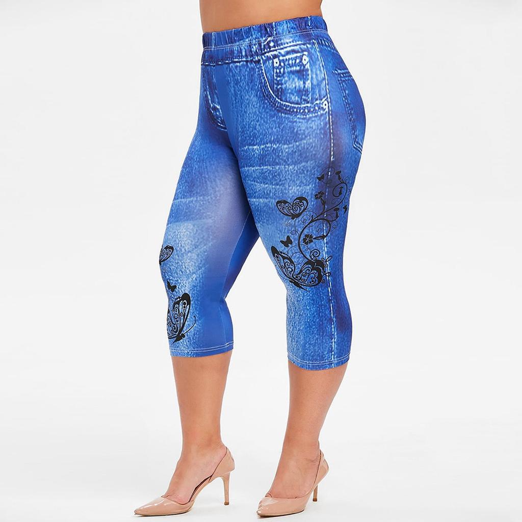 Fashion Women's Hip Lift High Waist Print Jeggings Casual Party Shorts Jeans