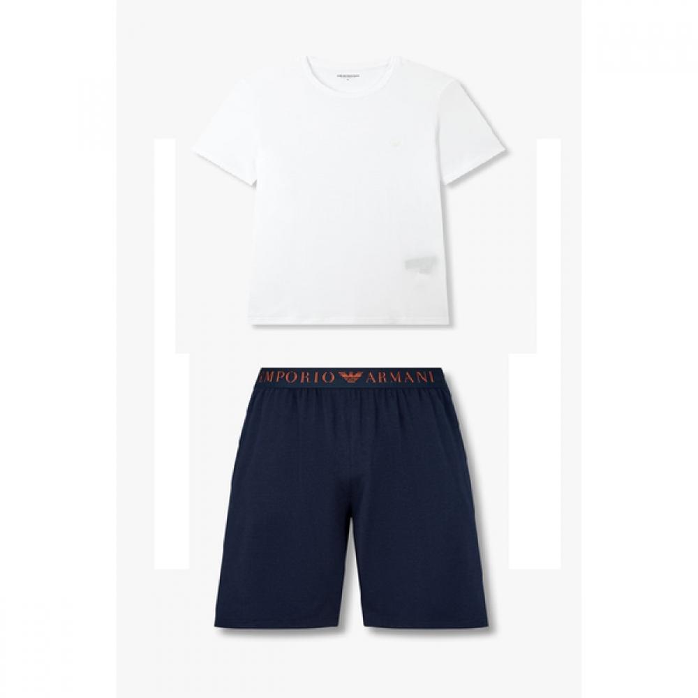 Emporio Armani Men S Eagle Logo Embroidered Lounge T ShirT   Logo Banding coTTon Lounge ShorTS  0815114020 0815131013 M(100)/M(100)