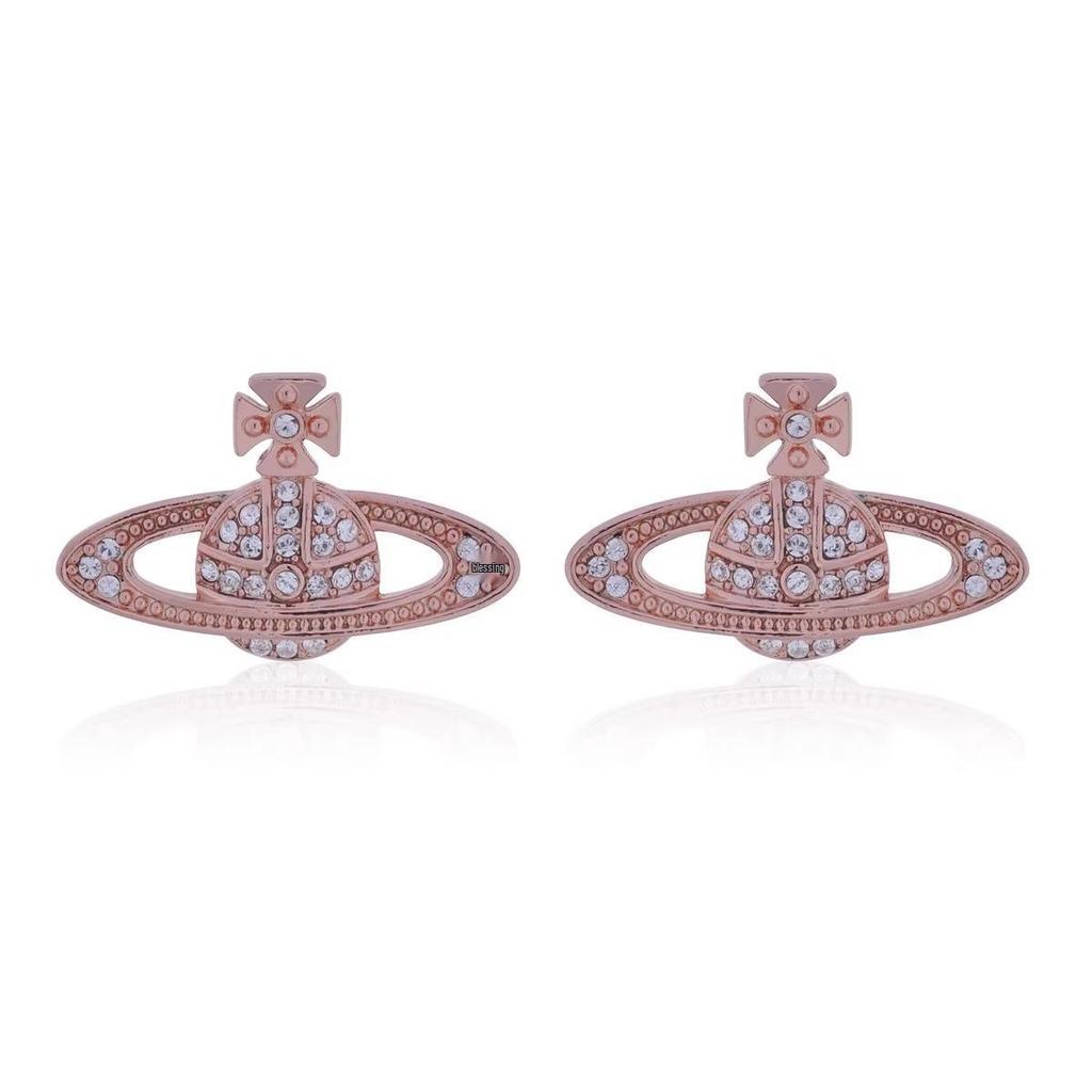Eleganti Orecchini a Bottone Saturno con Strass per Donna - Design di Nicchia Light Luxury