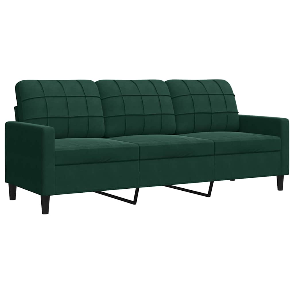 Vidaxl Sofa 3-Osobowa, Ciemnozielony, 180 Cm, Obita Aksamitem
