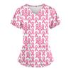 Scrubs Medical Uniform Pink Ribbon Cancer Fighter Graphic Women's Uniforms V Neck Short Sleeve Tops with Pockets Scrubs for Wome