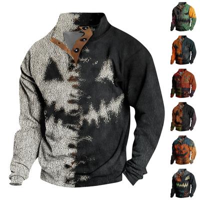 Men's Casual Fashion Christmas Printed Hoodless Sweatshirt Wide Men's Loose Button Stand Collar Hooded Sweatshirt