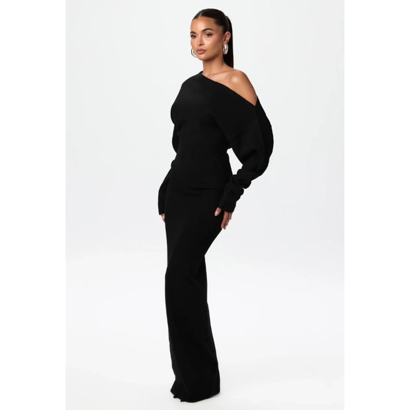 

Solid Color Diagonal Collar Dress for Women Pure Color Diagonal Collar Long Sleeve Narrow Dress Black L