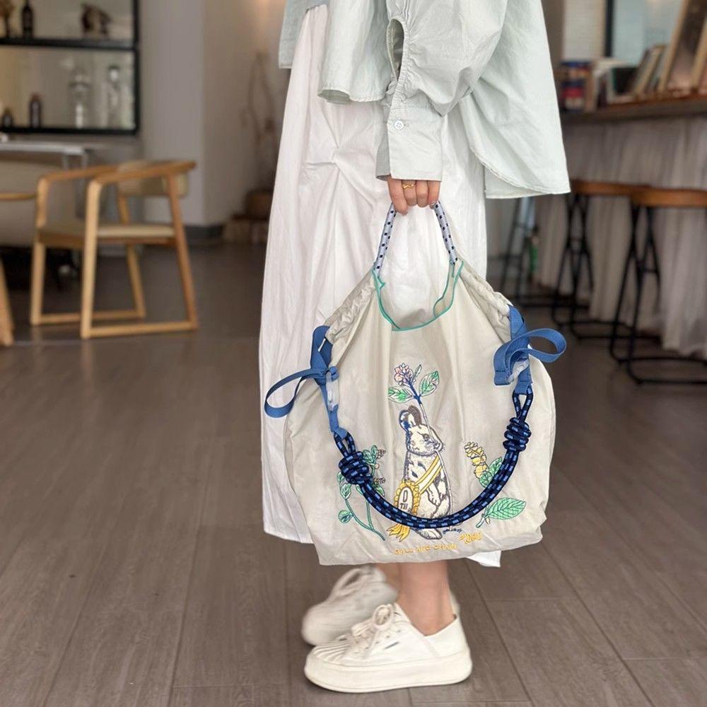 Embroidered Eco-Friendly Canvas Shopping Tote - Large Capacity Handheld/Shoulder/Crossbody Bag