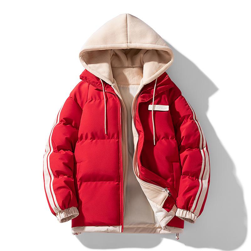 Sports Trendy Brand Fake Two-piece Down Cotton Clothes Thickened Autumn and Winter Warm Hooded High-quality Men's and Women's Cotton-padded Clothes