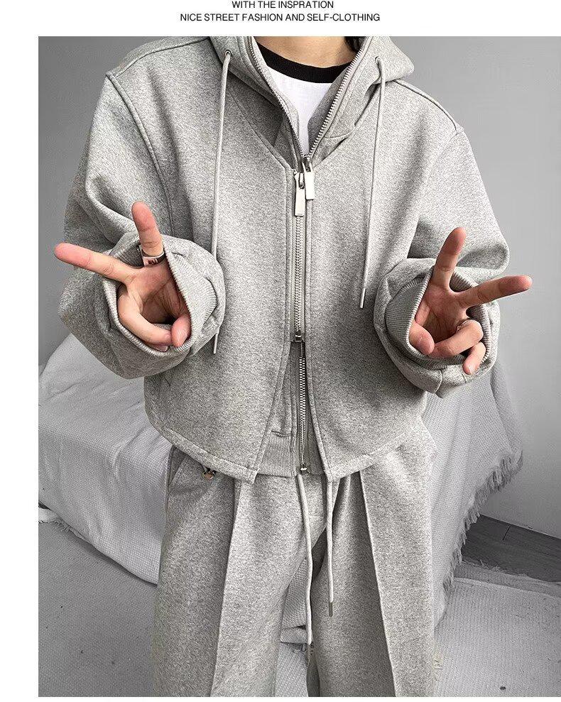 2024 Men's Korean-Style Hooded Cardigan with Shoulder Pads