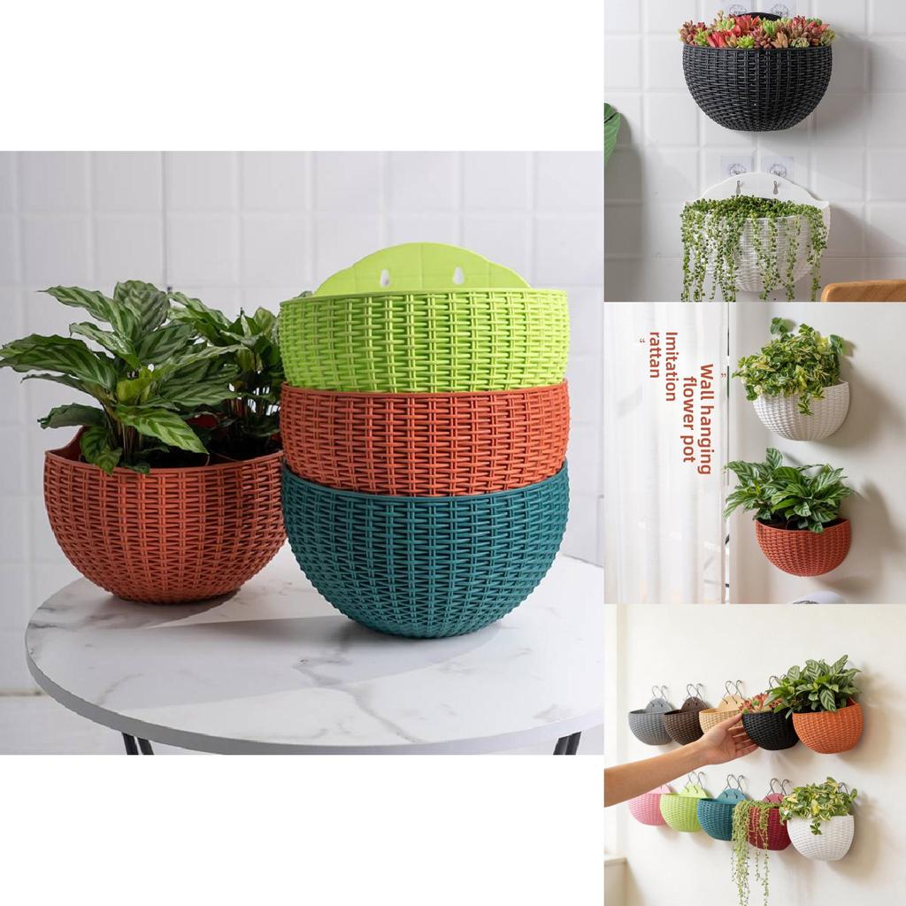 Wall Mount Planter With Rattan Style Wicker Design For Indoor Garden Decor