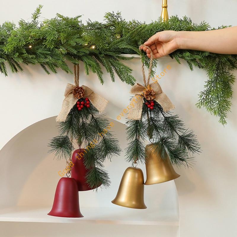 Christmas Bells Hanging Ornament Decorative Bells with Pine Needle Christmas Tree Decorations for Home Decoration 55KF