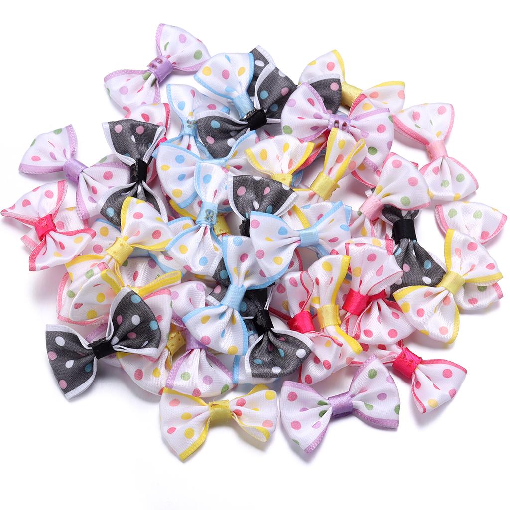 30pcs 2.7*3.7cm Polka Dot Polyester Ribbon Bows Colorful Mini Bowknots For DIY Clothing Sewing Hairpin Decoration Accessories