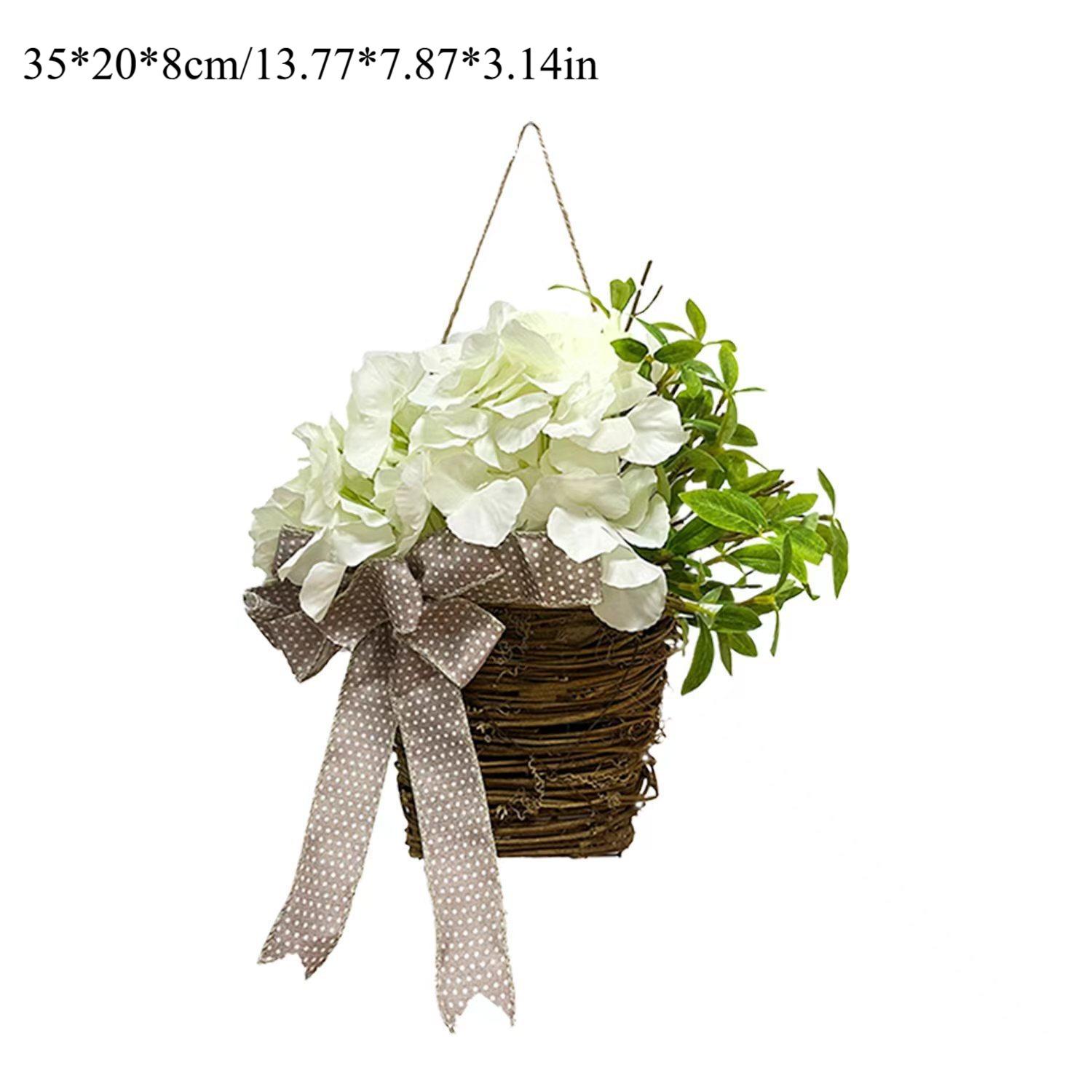 

Spring artificial hydrangea flower basket with rattan embroidery ball for farmhouse front door or garden decoration China Mainland