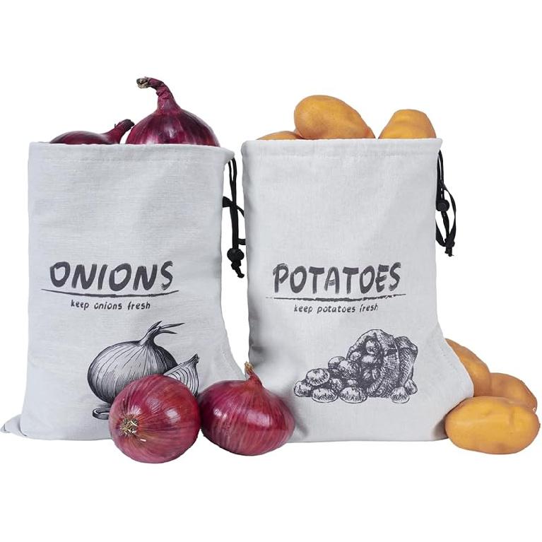 Potato Onion Storage Bag, Reble Potato and Onion Storage Bag for Pantry, Vegetable Storage Bags with Drawstring Closure, Blackout Liner for Shopping Potato Onion Bag